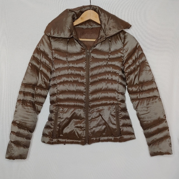 Bernardo Quilted Goose Down‎ Puffer Jacket Bronze Brown Hooded Lightweight PXS - Picture 2 of 10
